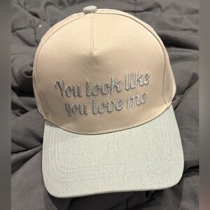 Embroidered Slogan Baseball Cap - Pale Pink & Light Blue